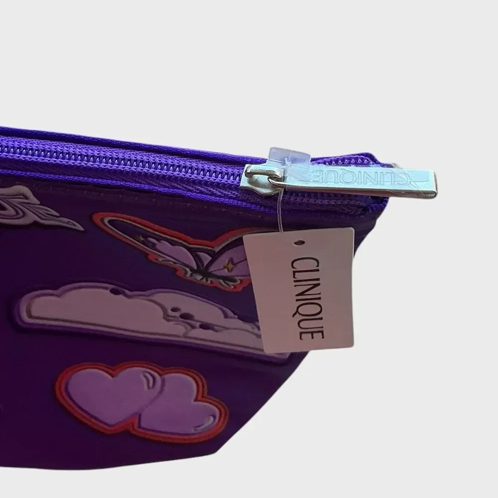 Clinique Purple Cosmetic Bag Makeup Pouch Butterfly Patch Travel Toiletry Bag